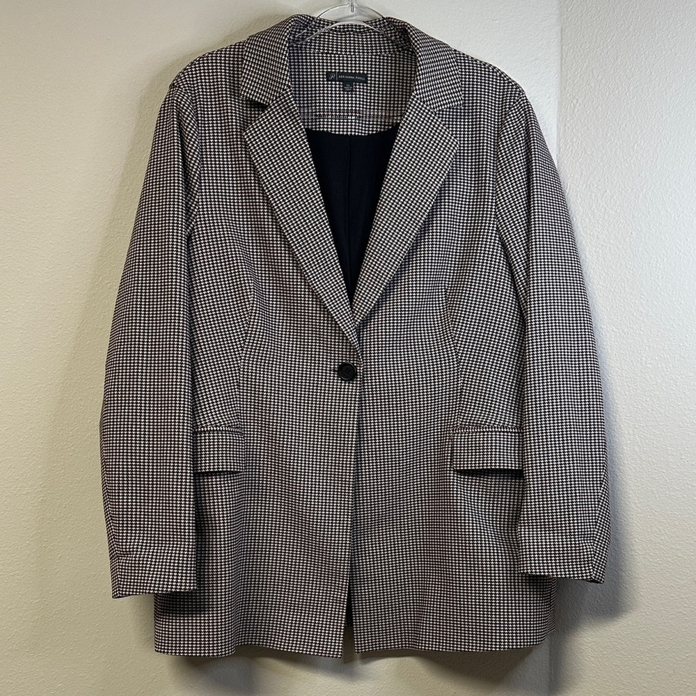 Adrianna Papell Burgundy Black Houndstooth Blazer Women’s XL Tailored Jacket